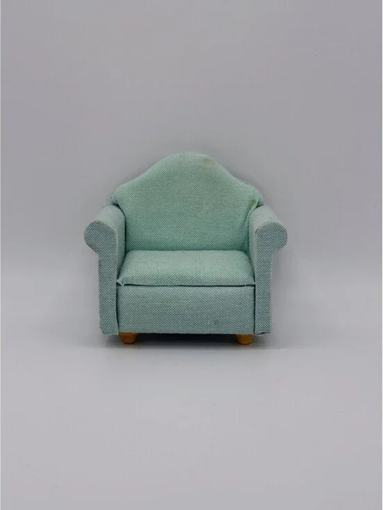 1:12 Scale Dollhouse Miniature Armchair Mint Green Upholstered Wooden Legs