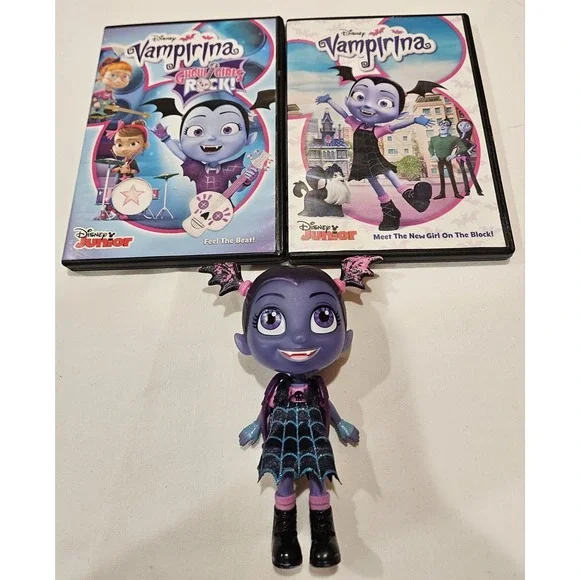 Disney Vampirina Doll‎ Figure + 2 DVDs Ghoul Girls Rock Meet New Girl Bundle