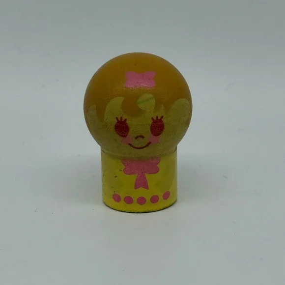 Mattel Peg Figure Girl 1973 Vintage Yellow Bow Polka Dot 1.5 Inch Wooden Toy