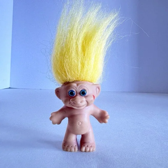 Vintage Troll Doll Yellow Hair Blue Eyes Heart on Cheek 2