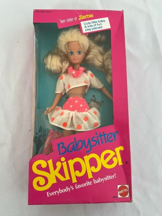 Vintage 1990 Babysitter Skipper Doll in Pink and White Polka Dot Outfit
