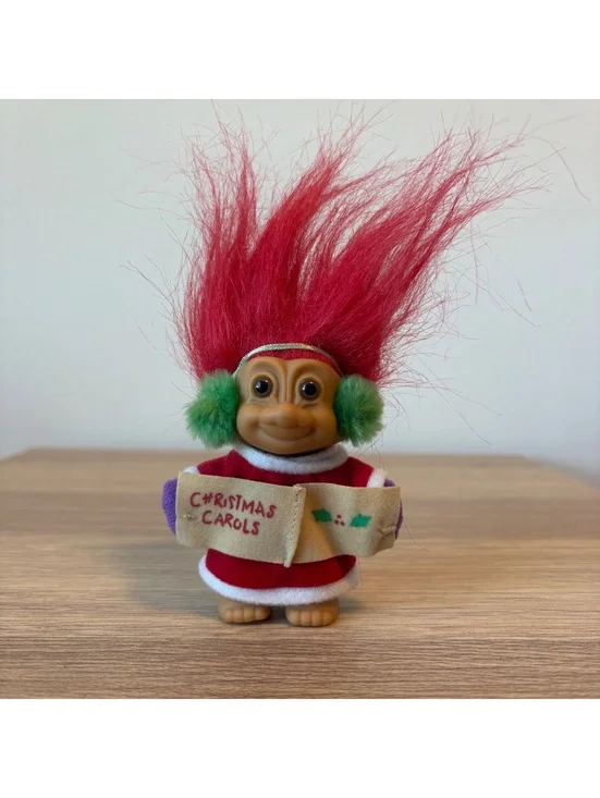 Vintage Russ Christmas Troll Doll, Christmas Caroler Girl, Red Hair, 3