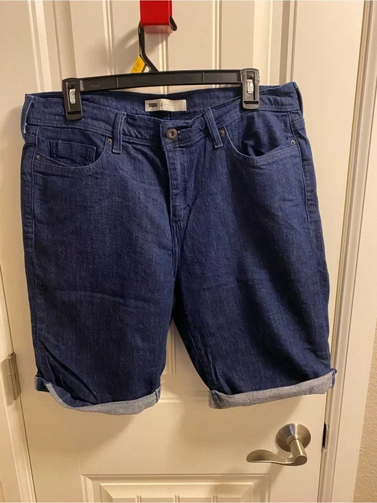 Levis Jeans Shorts 14 Bermuda Dark Blue Stretch Denim Rolled Cuff
