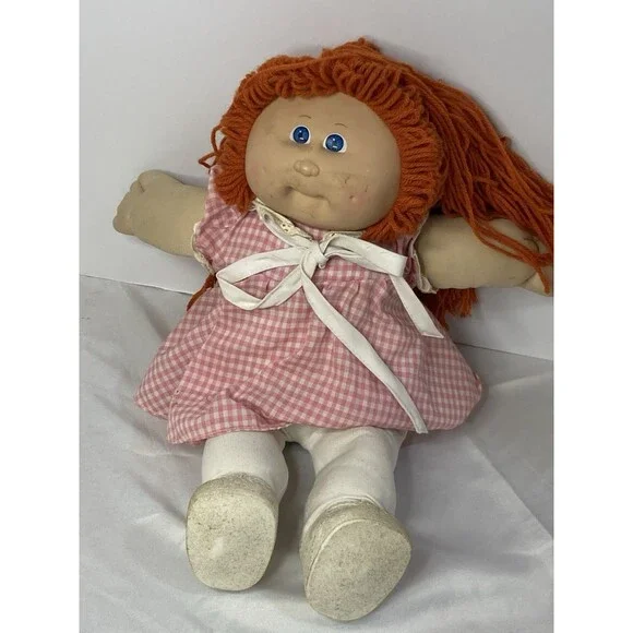 Coleco Cloth Rag Play Doll Girl Light Complexion Red Yarn Hair Pink Gingham