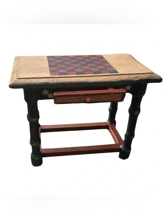 Vintage Miniature Dollhouse Checkerboard Table with Drawer - 1:12 Scale