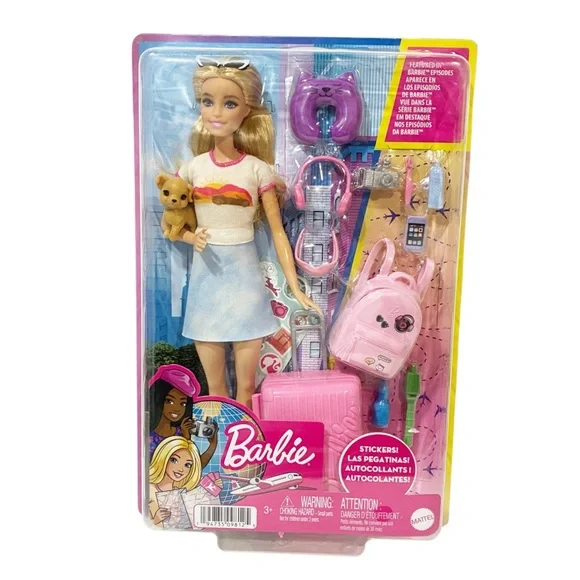 Barbie Doll Full Traveling Accessories Malibu Travel Set with Puppy & 10+ Pieces