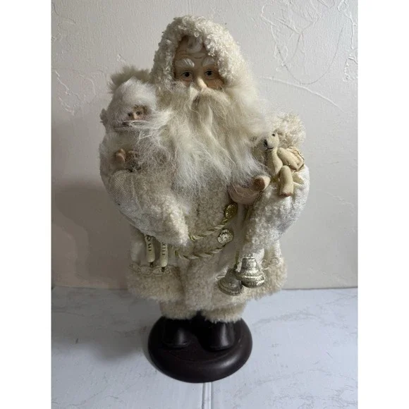 Vintage Elegant Santa Figurine Porcelain Embellished Ice Skate Doll Bear 16