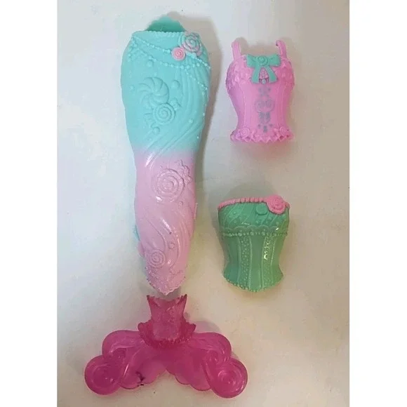4 Piece Barbie Mermaid‎ Doll Outfit Snap On Bodice Legs And Fin Pink Teal