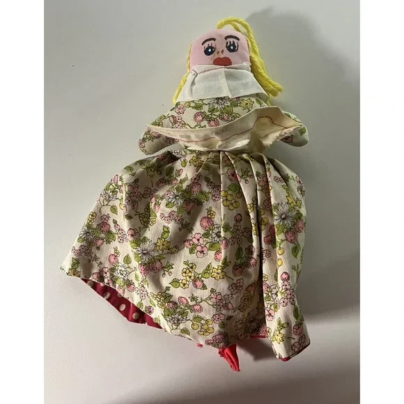 Vtg Topsy Turvy Cloth Doll 2 Sided African American & Caucasian Flip Dress Faces