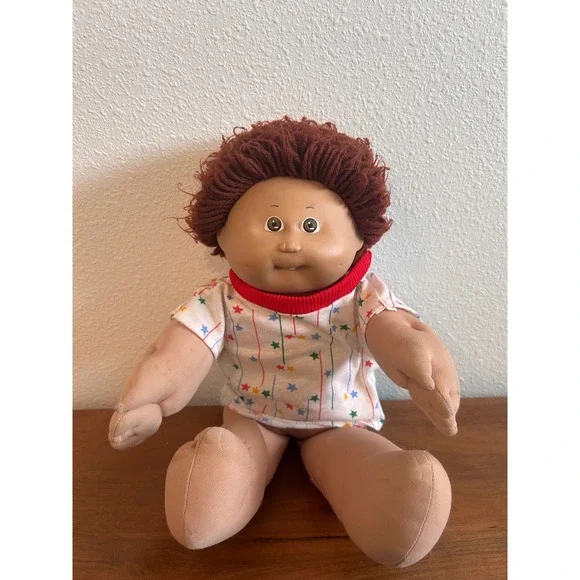 Vintage Cabbage Patch Kids Doll Brown Yarn‎ Hair Star Shirt Xavier Roberts 1980s