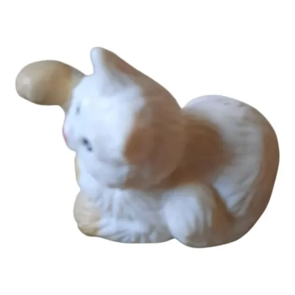 Adorable Cream and Tan Ceramic Cat Figurine