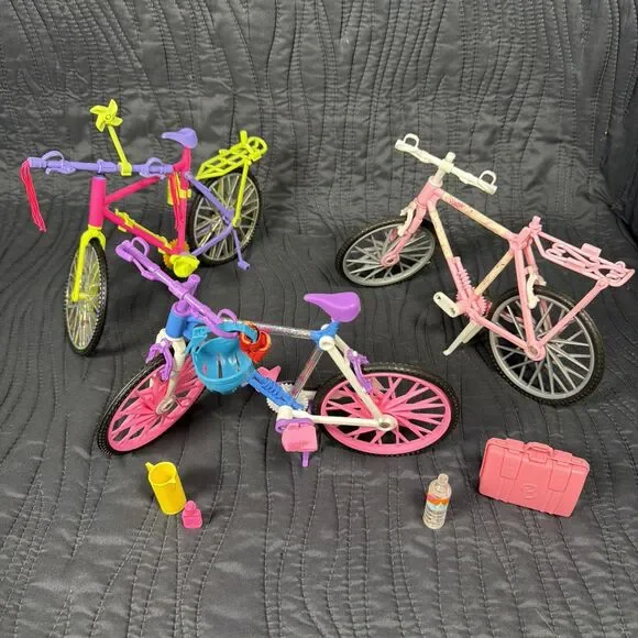 Lot of 3 Barbie Doll Bicycles Bikes w/ Accessories Mattel Vintage 1990s