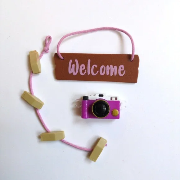 American Girl doll Kira Comfy Platform Tent Accessories Photo Hanger Sign Camera