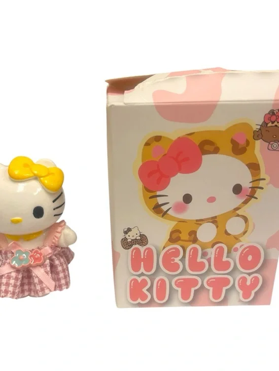 Hello Kitty Pink Dress Figurine with Yellow Bow - Cute Collectible
