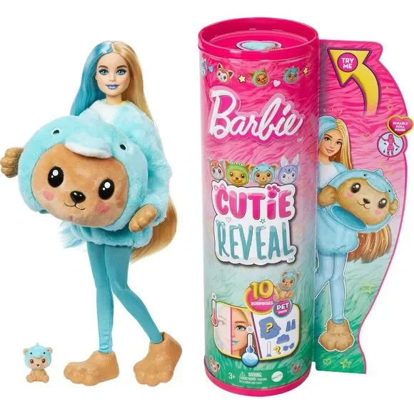Barbie Cutie Reveal Teddy Bear as Dolphin Costume-Themed Series Doll Toy‎ NEW