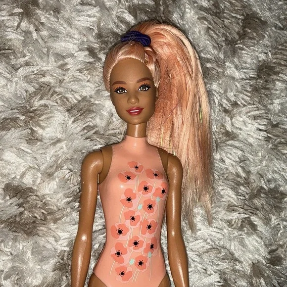 Barbie BEACH SUMMER Doll Peach Floral Swimsuit  Mattel