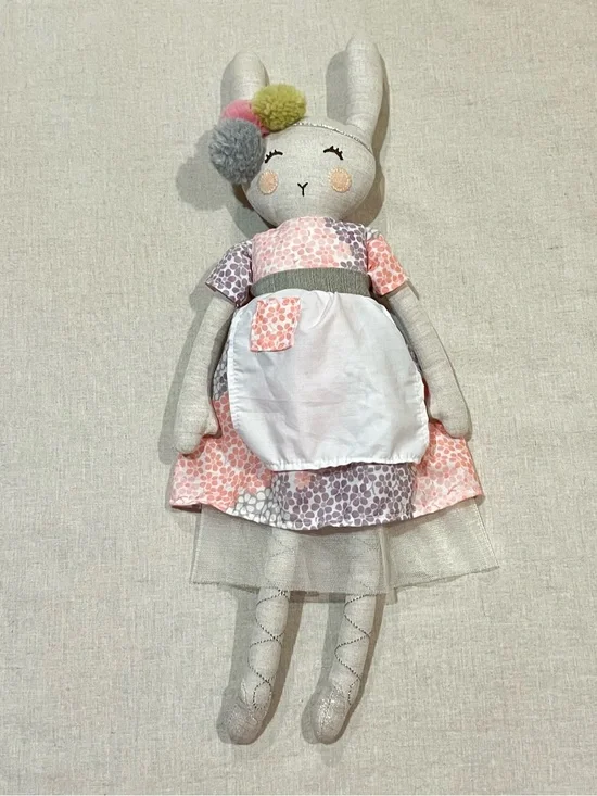 Pottery Barn Kids Linen Ballerina Bunny Doll Purple & Peach Floral Dress 19”