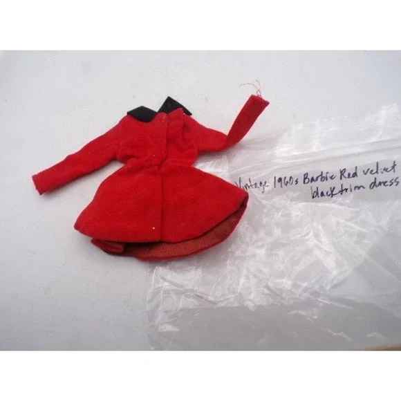 Vintage‎ 1960s Barbie Red Velvet Black Trim Dress Mod Doll Clothes Mattel
