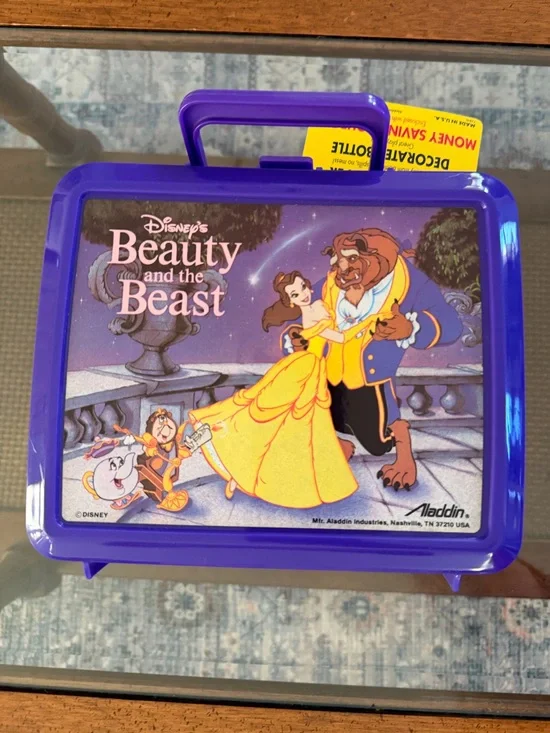 Vintage 1991 Disney Aladdin Beauty and the Beast Lunch Box with Thermos.