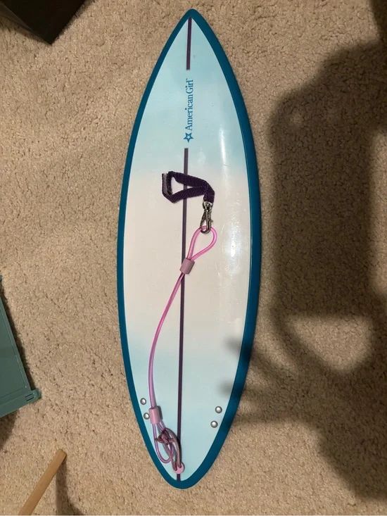 American Girl Turquoise, White & Pink Surfboard with Purple Leash