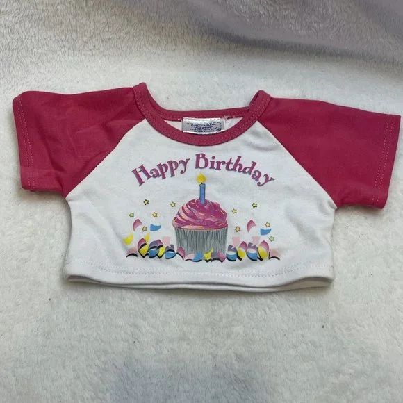 Build A Bear Happy Birthday‎ Shirt Pink Sleeves Cupcake