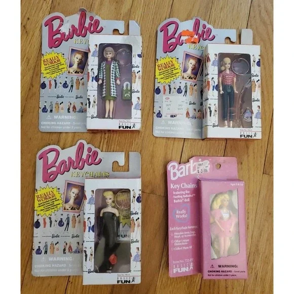 Vintage 1995 Barbie Keychain Lot 4 Basic Fun Poodle Picnic Spotlight Ballerina