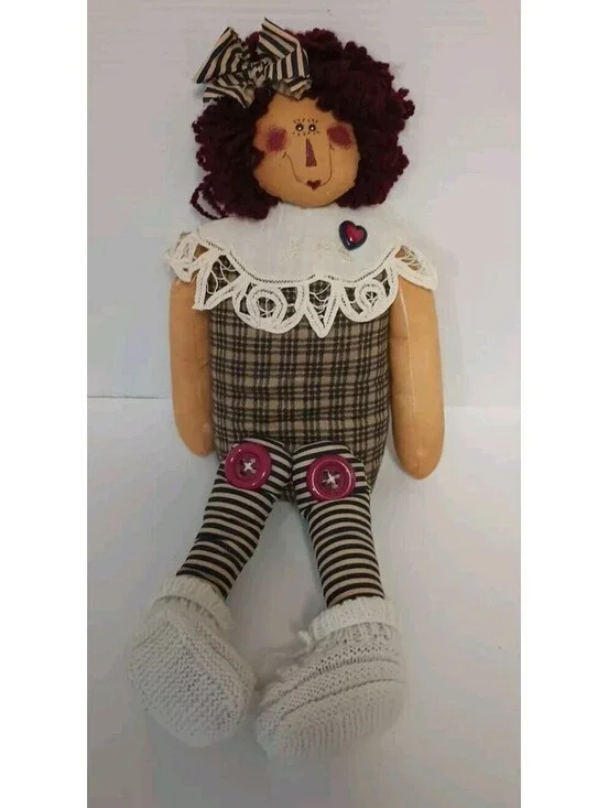 VINTAGE USA AMERICANA FOLKART - HANDMADE LARGE GIRL RAG DOLL  Shelf Sitter