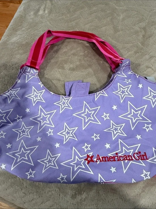 American Girl retired purple w/ white stars print tote bag 18” doll carrier