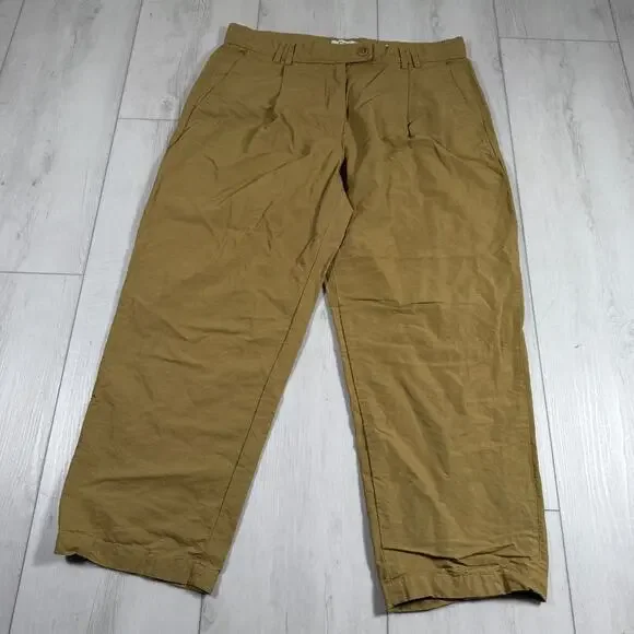 Cos Mustard Brown Cotton Linen Pants 42 Euro 10 US Cropped Trousers
