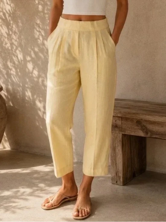 Babaton Butter Yellow Linen Blend Pants Size 4