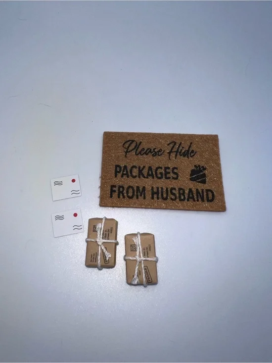 Please Hide Packages From Husband Miniature Dollhouse Door Mat
