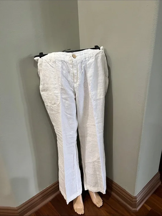 Banana Republic Organic Linen White Straight Leg Pants