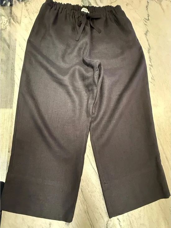 COS Black Wide-Leg Drawstring Cropped Linen Pants