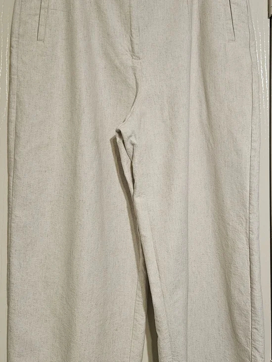 Zara Wide-Leg Cream Linen-Textured Pants