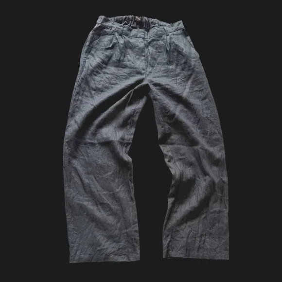 Quince 100% European Linen Pleated Trouser Black Wide Leg Pants Womens 10