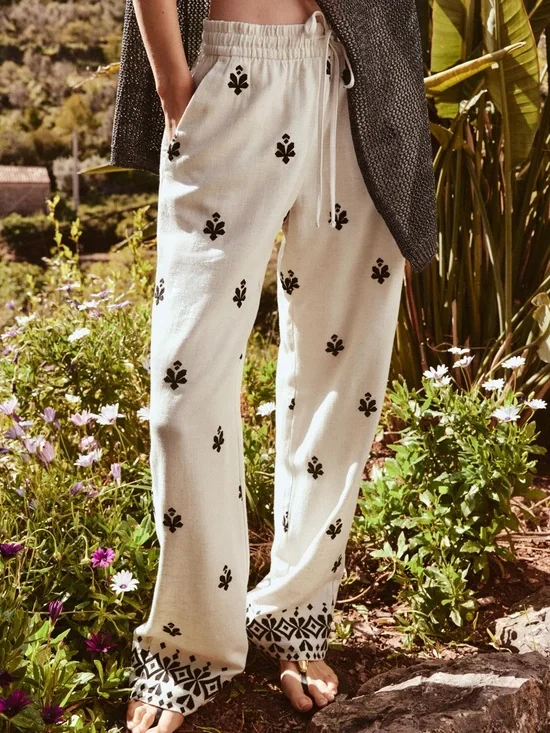 Zara Wide Leg Embroidered Trousers- size medium