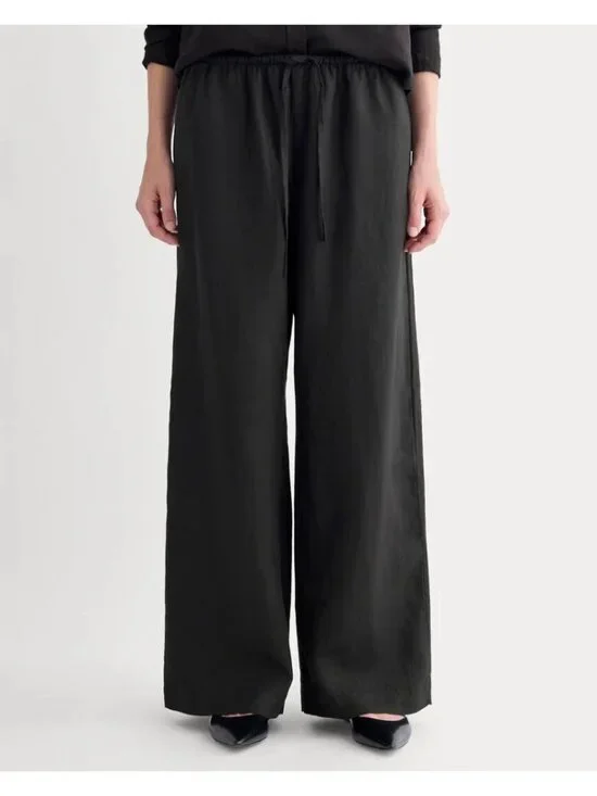 Everlane The Drawstring Pants in Linen in Black XXLarge New Womens Trousers