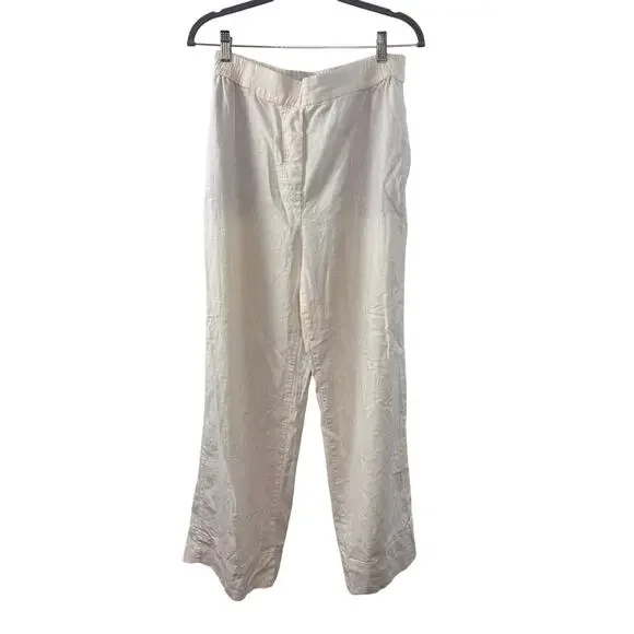 ZARA Ivory Linen Pants High-Rise Elastic Waistband Wide Leg 3505/939 Large L