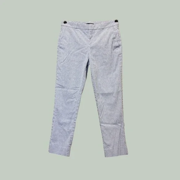 Banana Republic Avery Trousers Women 4 Blue White Seersucker Striped Linen Blend
