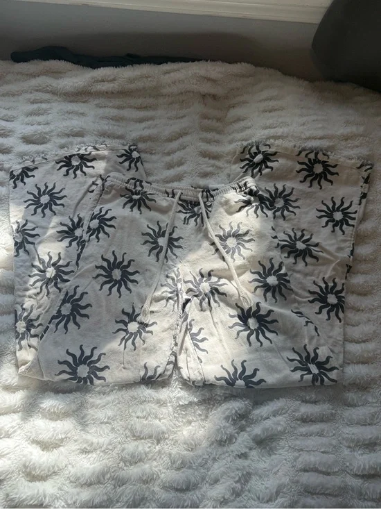 Sun Print Drawstring Linen Lounge Pants