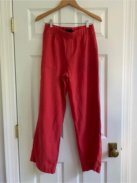 Cora Wide-Leg Linen Elastic Waist Pants, size Small