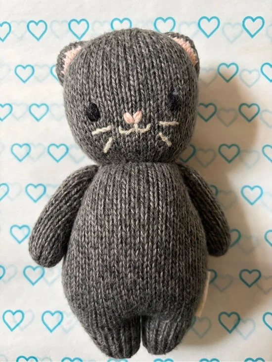 Handmade Charcoal Knit Cat Plush Doll - Soft Stuffed Toy