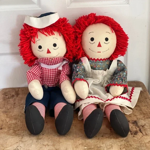 Unbranded Raggedy Ann Andy 26in Plush Set Vintage Style Red White Blue Americana