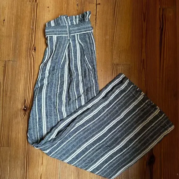 NWT Banana Republic gray white stripe high‎ rise wide leg linen pants SIZE 4