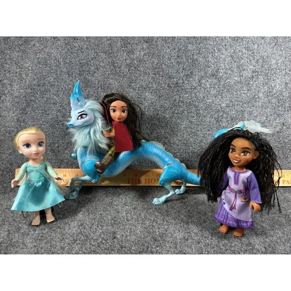 Disney Raya Sisu Dragon Light Sound, Elsa, Asha Wish Doll Figure Lot 4pc