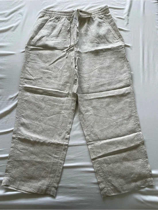Banana Republic Natural Linen Wide-Leg Pants