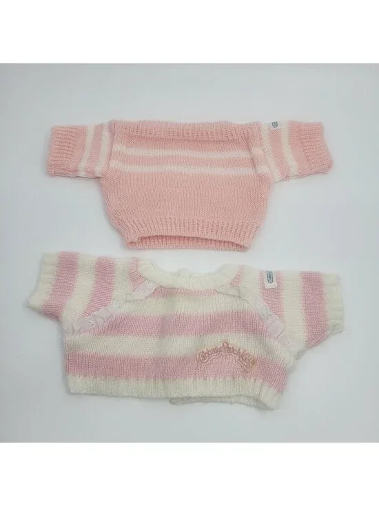 Cabbage Patch Kids Doll Clothes Lot- Pink & White Striped Knit Sweaters Taiwan