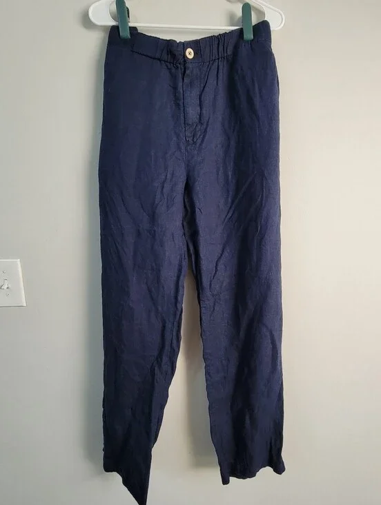 Quince Linen Navy Trouser Women Size XL Old Money Capsule Minimal Resortwear