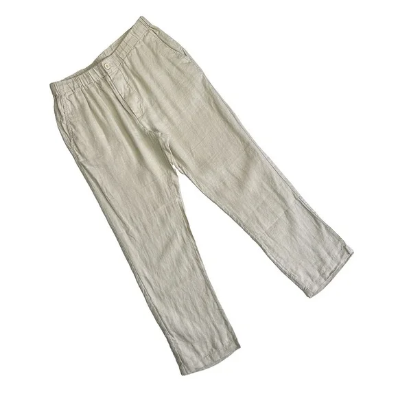 Quince 100% European Linen Pants Beige Elastic Waist Drawstring Medium CMA01