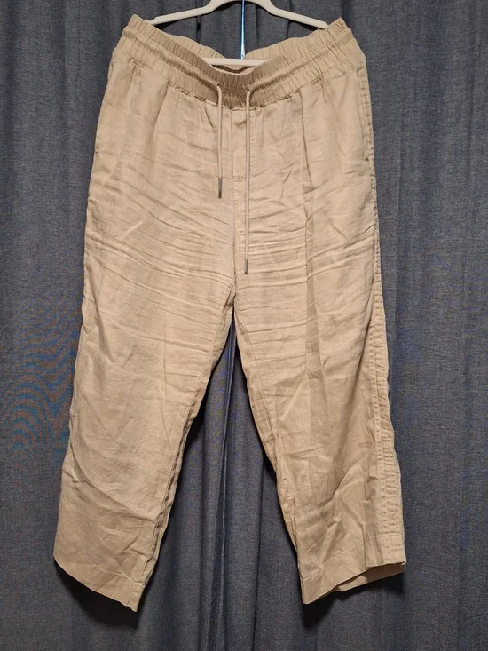 Quince Relaxed Drawstring 100% Linen Pants - Beige Size XL
